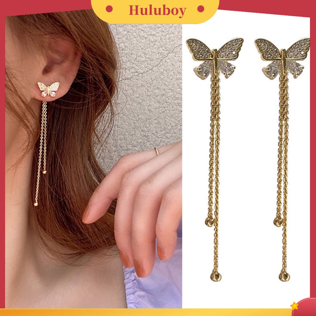 Hu Hu Hu Hu Hu Alat Bantu Pasang Kacamata♡ 1 Pasang Anting Stud Bentuk Kupu-Kupu Aksen Berlian Imitasi Untuk Wanita
