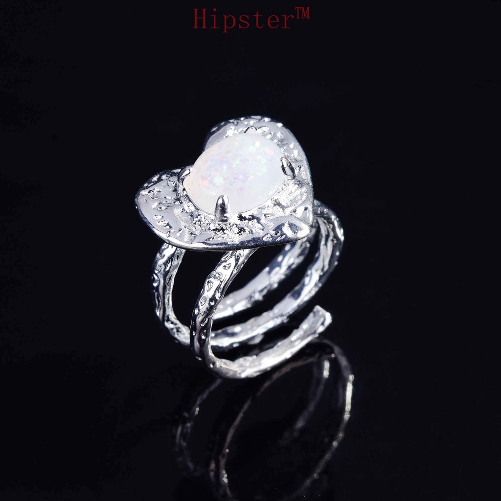 Cincin Bentuk Hati Opal Bahan S925 Silver Untuk Wanita