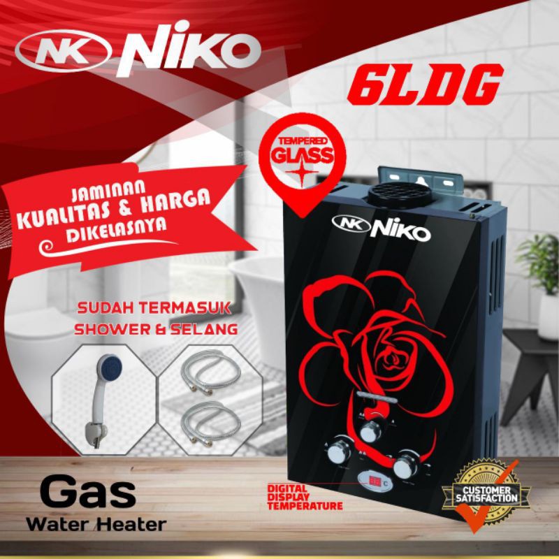 Niko Water Heater Gas 6 Liter LED Display Body Kaca NK 6LDG / 6LDG2