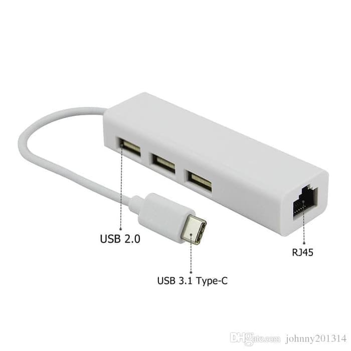 USB TYPE C 3.1 TO LAN ADAPTER WITH USB HUB 3 PORT / USB TIPE C TO RJ45