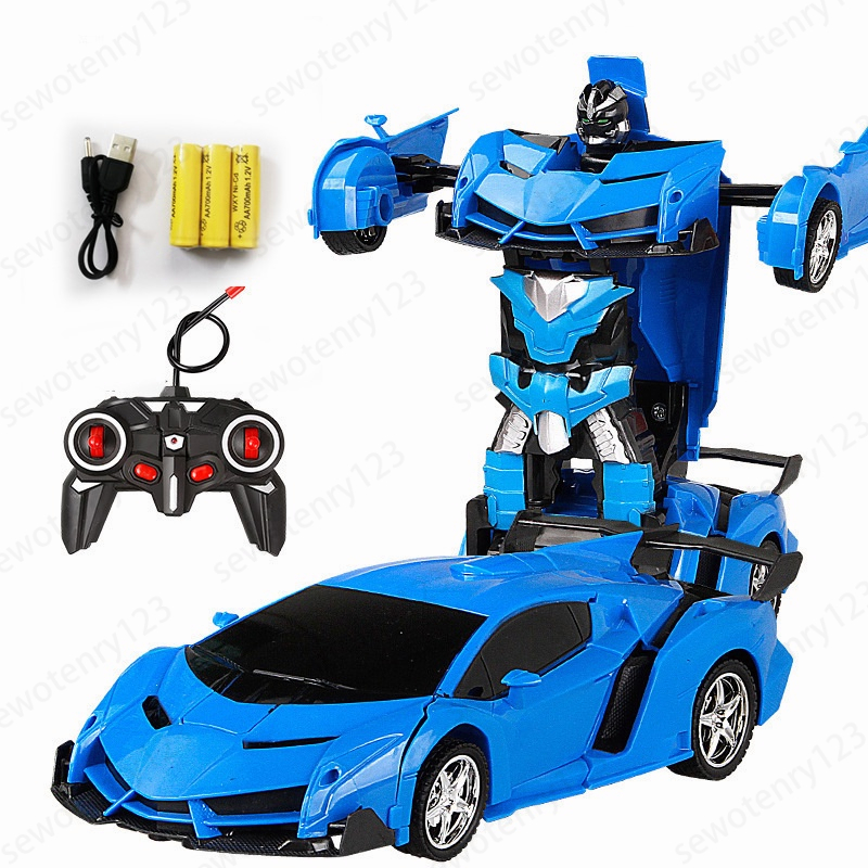 【COD】RC Transformer 1: 18 Mobil Remote Control Jadi Robot Rechargeable Mainan Anak