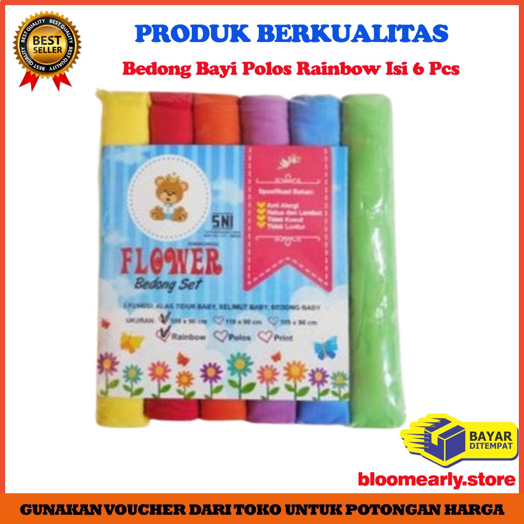 Perlengkapan Bedong Bayi Polos Rainbow Isi 6 Pcs baby shop baru  K8U4