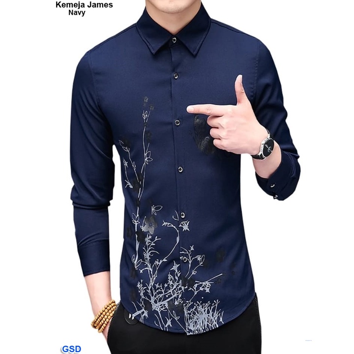 Kemeja James/ Kemeja Pria Lengan Panjang/Baju Kerja Murah Motif Bunga/ Pakaian Cowok Hem