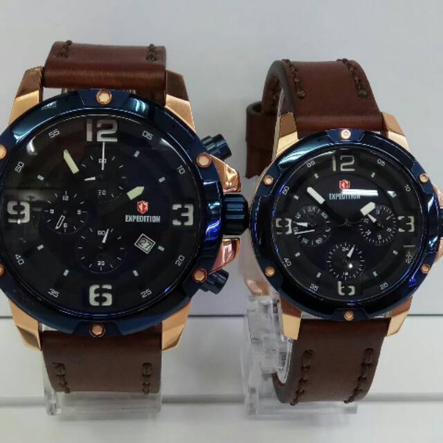 Jam Tangan Expedition e6698 couple rose gold ring biru