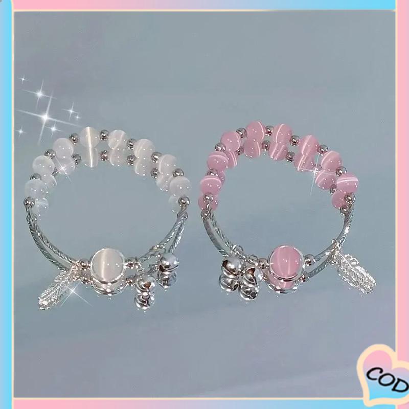 COD❤️ Opal Pasangan Pacar Wanita Gelang Wanita Sederhana Gelang Lonceng-A.one