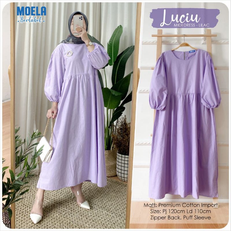 LUCIU MIDI DRESS MOELA - GAMIS MOTIF POLOS RAYON PREMIUM