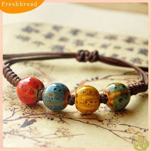 【Fresh】Bohemia Unique Natural Ceramics Adjustable Braided Rope Bracelet Bangle