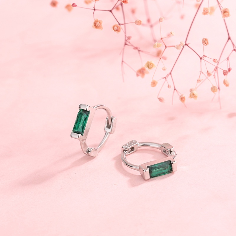 Anting Stud Mini Bahan Sterling Silver 925 Emerald Untuk Wanita