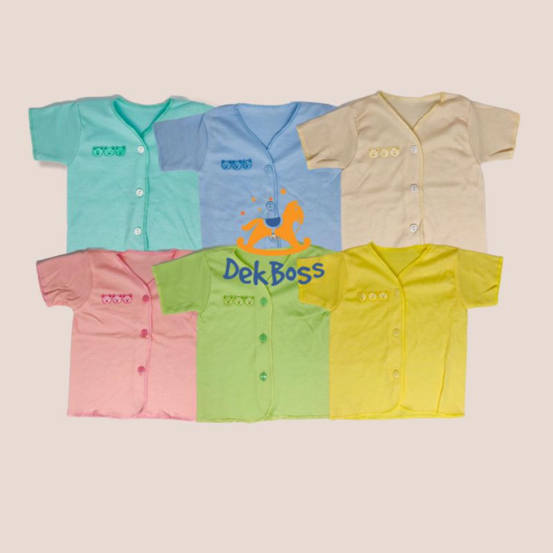 Baju bayi lengan pendek newborn kancing depan polos pakaian bayi baru lahir 0 6 12 bulan laki laki perempuan-POLOS DK
