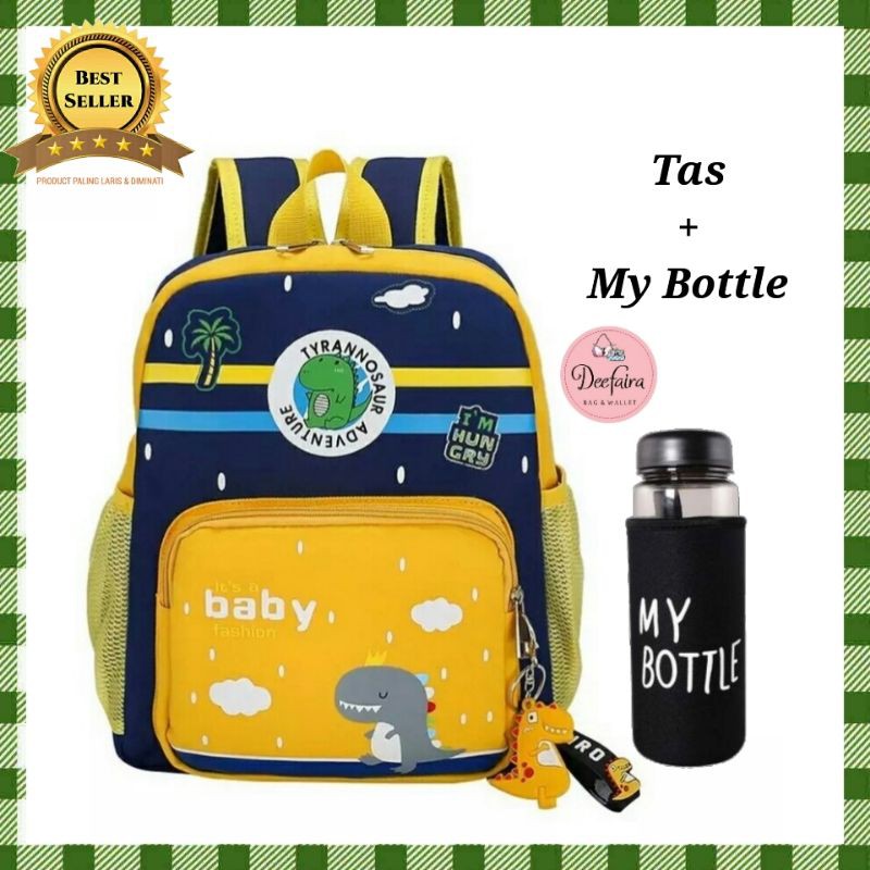 Tas Sekolah TK SD Backpack Dino Anak Laki Laki Tas Punggung Anak Perempuan Free My Bottle