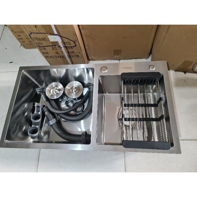 KITCHEN SINK / Bak cuci piring 2 lubang stainless 304 tebal 3mm anti karat 82cm