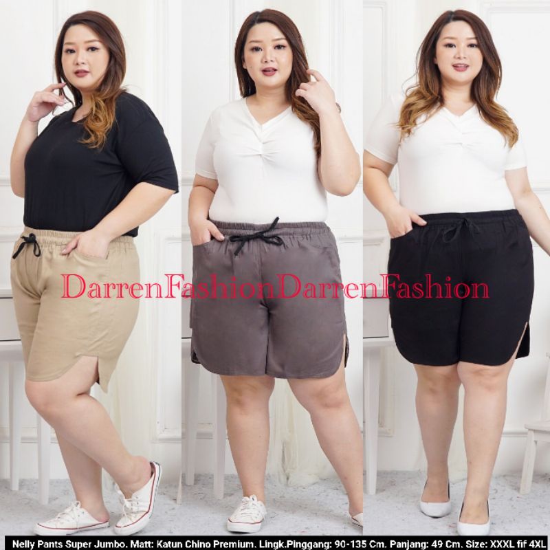 Celana Pendek Wanita Jumbo Nelly Pants Chino Bigsize