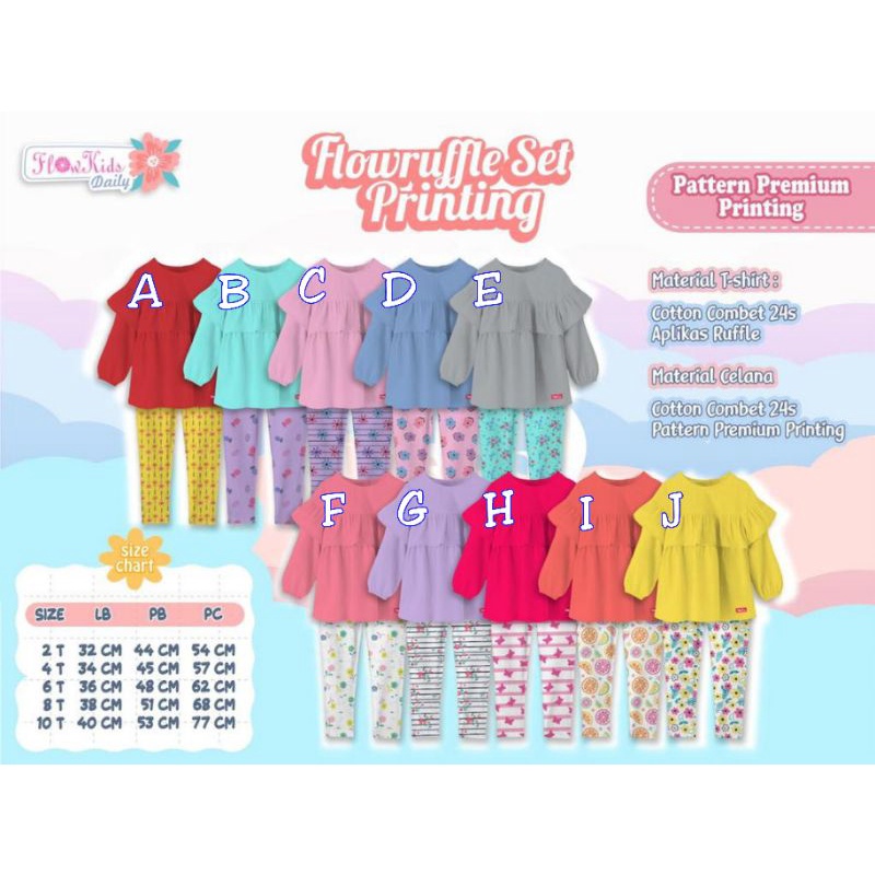 FLOWRUFFLE SET PRINTING FLOWKIDS DAILY SETELAN LENGAN PANJANG 2-10T
