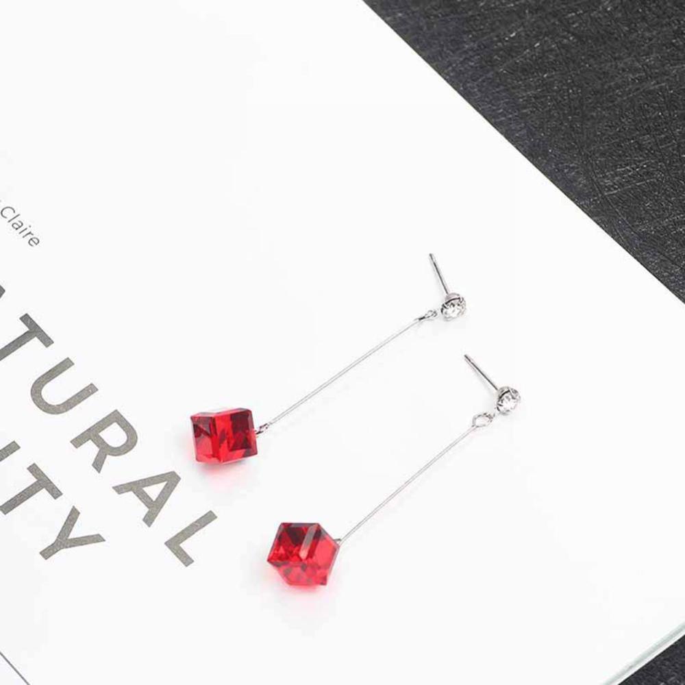 Timekey Anting Tusuk Gantung Panjang Desain Kubus Kristal Transparan Simple Untuk Wanita A6K5