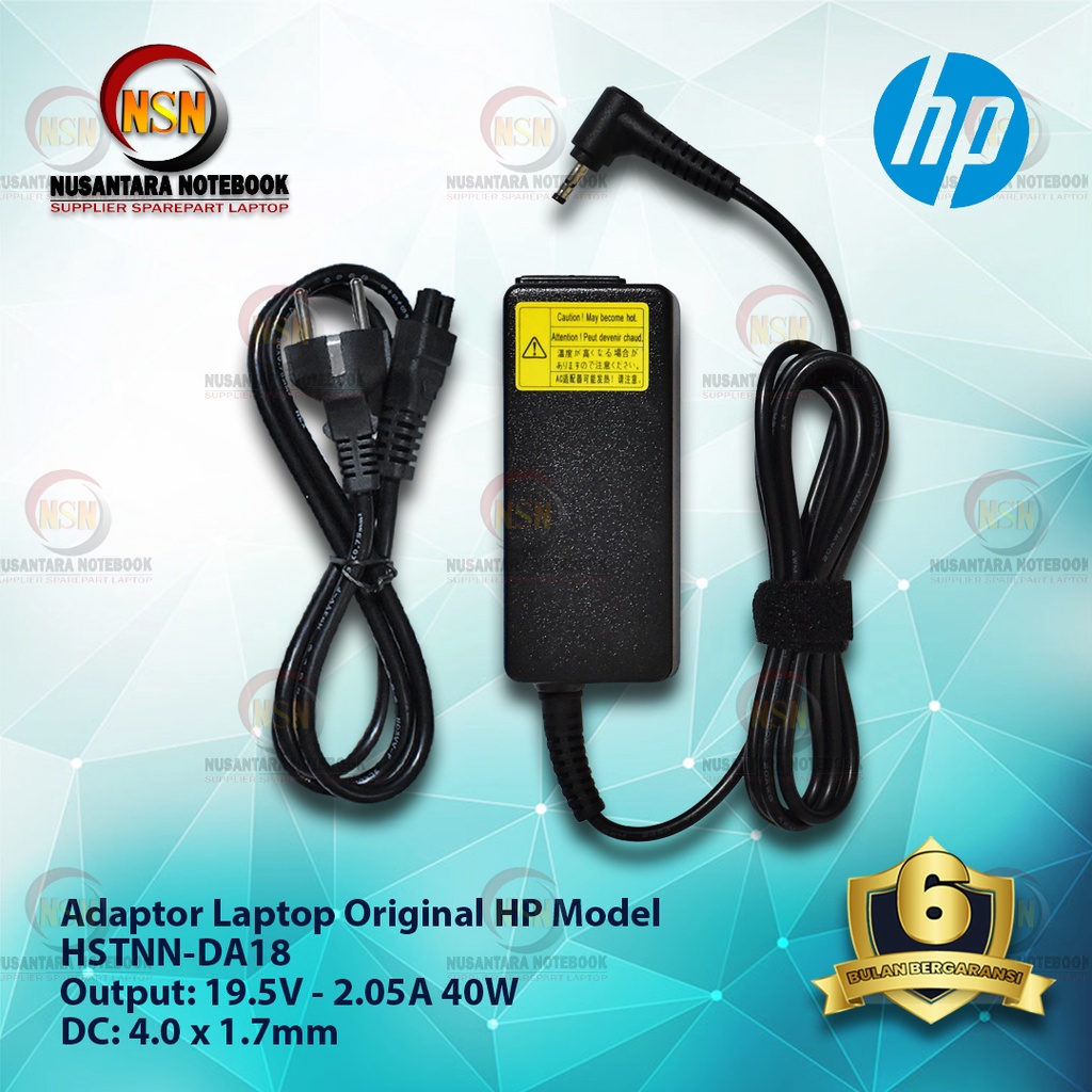 Adaptor Charger Original Laptop HP 19.5V - 2.05A 40W DC 4.0 * 1.7 mm