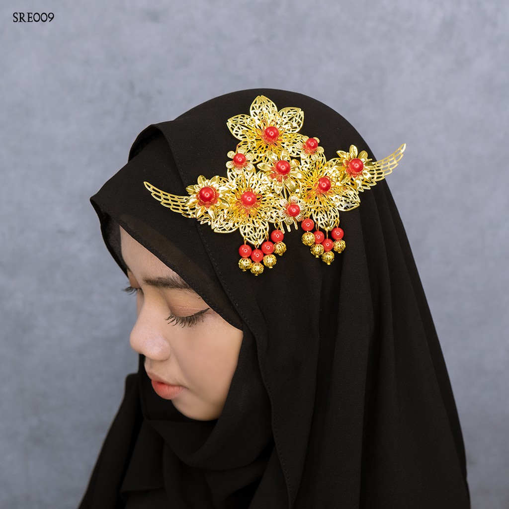 [PRODUK TERBATAS] SIRKAM HIJAB WANITA GOLD ACCESSORIES PARTY MODERN SRE009