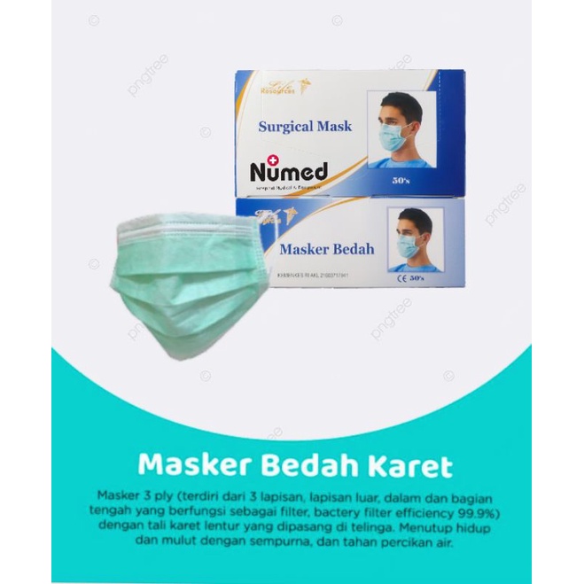 Masker Medis Bedah Karet Original Liferesources / Surgical Mask 50 Pcs