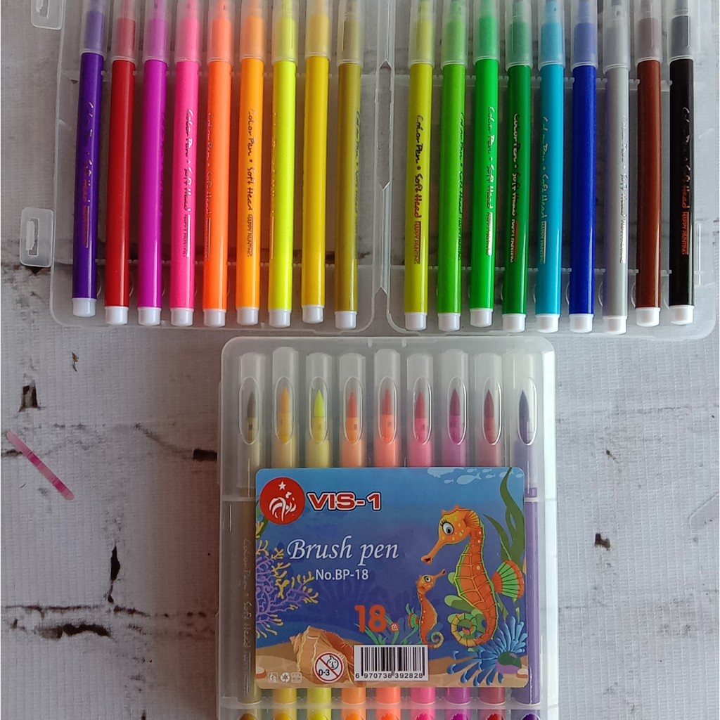 Jual Pena Kuas Brush Pen Set 18 Warna Vis-1 Murah Indonesia|Shopee Indonesia