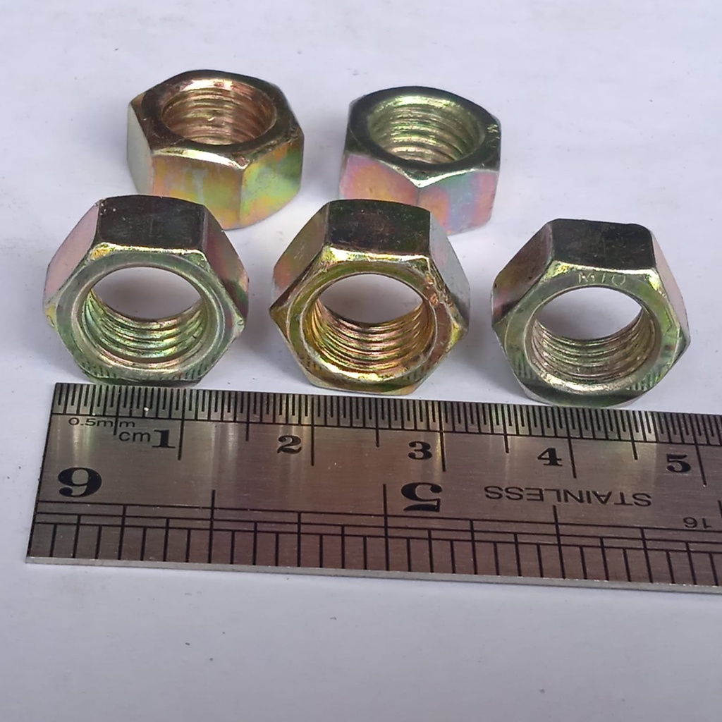 MUR M10 KUNING KUNCI 14 MUR HEX NUT 10MM MUR YELLOW ZINK M10 PITCH DRAT 1.25 MUR HEX M10 NUT KUNING DIAMETER LUBANG 10 MM MUR HEXA M10-1