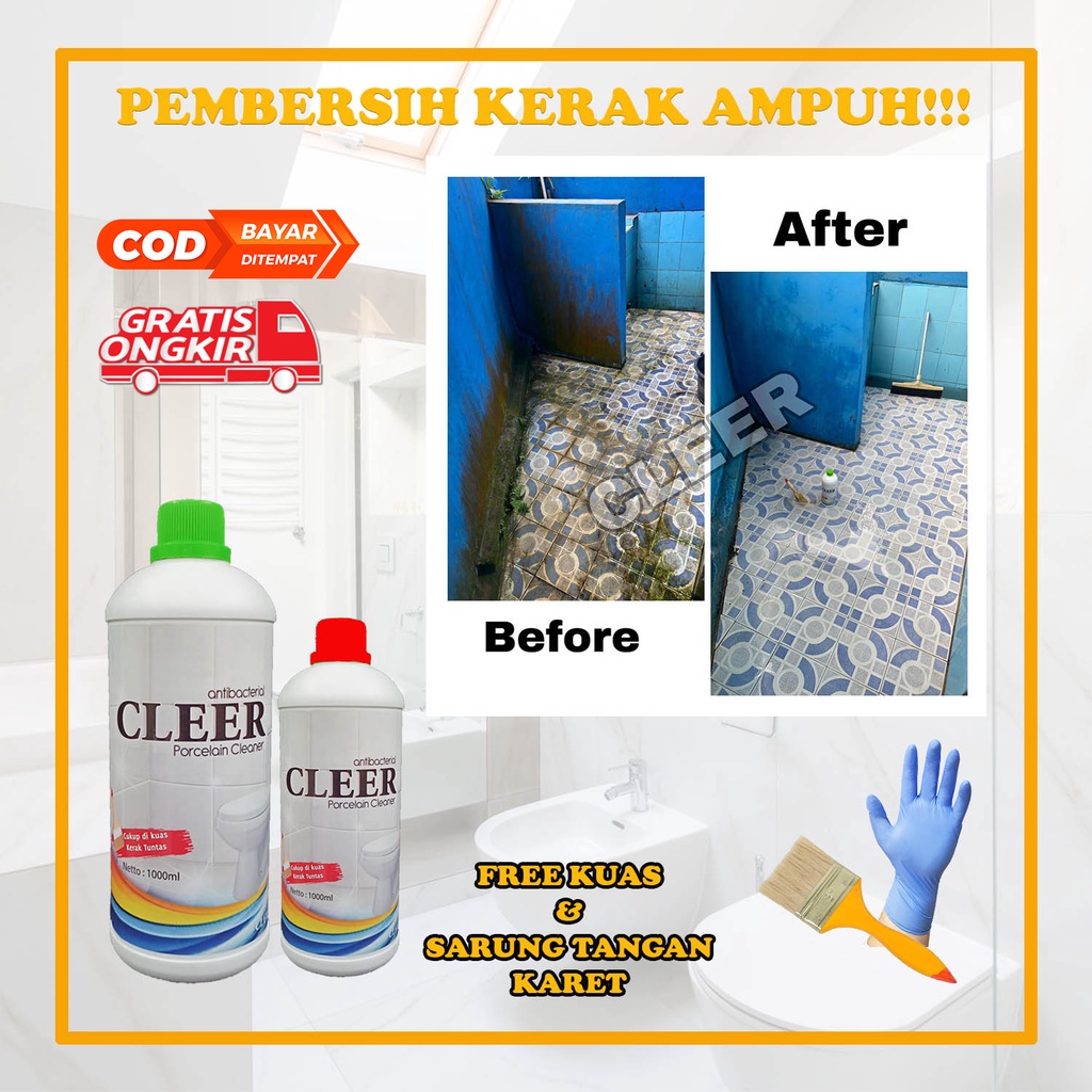 Pembersih kerak kamar mandi / pembersih toilet /pembersih keramik ampuh CLEER 1000ML (Bonus kuas)