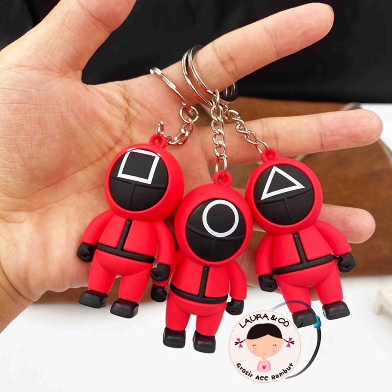 Ecer 1PC Gantungan Kunci Squid Game Murah Kartu Baju Merah BTS BT21