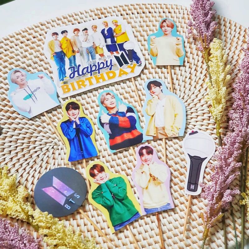 topper toper tusukan hiasan dekorasi kue cake nasi tumpeng happy birthday ulang tahun  karakter BTS