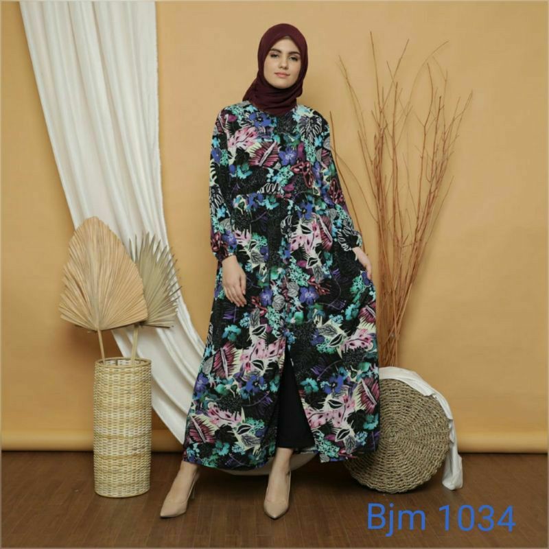 SETELAN CELANA BY BAJUMI SETCEL LONG TUNIK MIDI ABSTRAK ETNIK