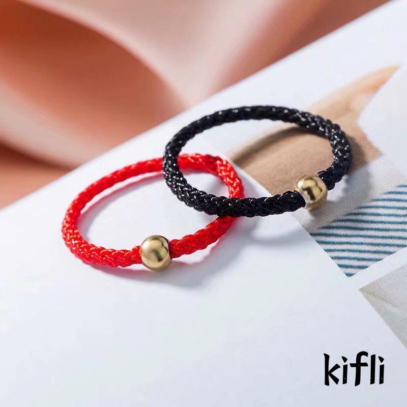 Cincin Tali Merah / Hitam Model Kepang Dengan Manik-Manik Emas Untuk Wanita
