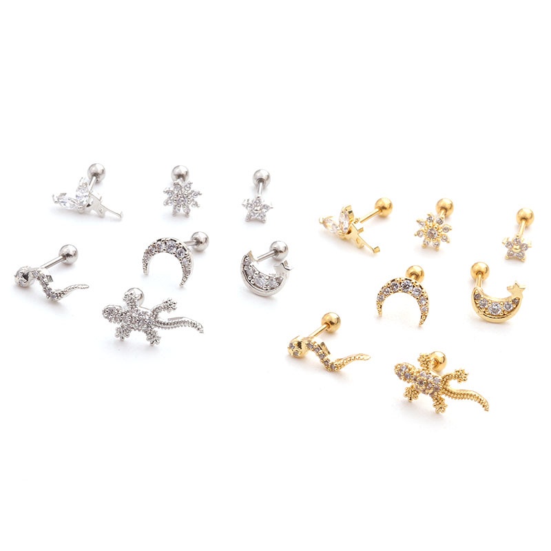 1 Pcs Korean Simple Style Creative Gecko Moon Flower Shape Earring for Women Valentines Day Present