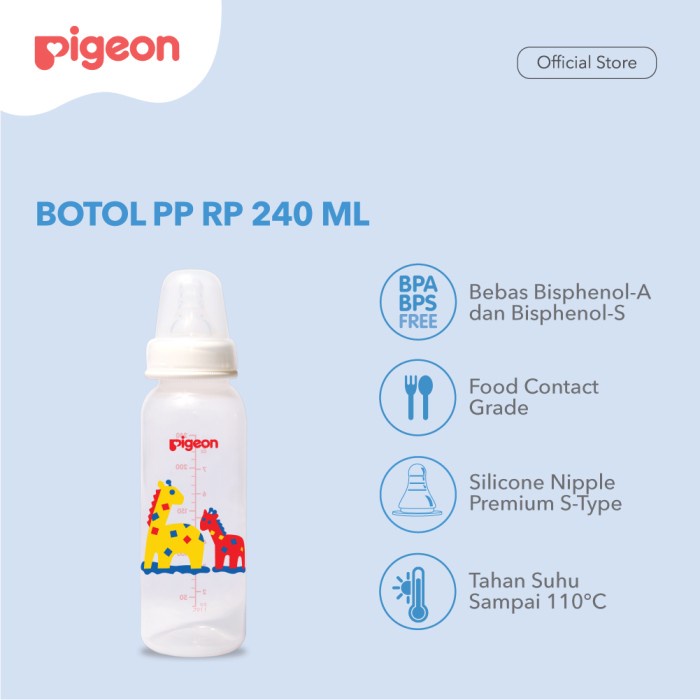 PIGEON BOTOL SUSU BAYI PP RP 240 ML JERAPAH WITH S-NIPPLE SIZE M