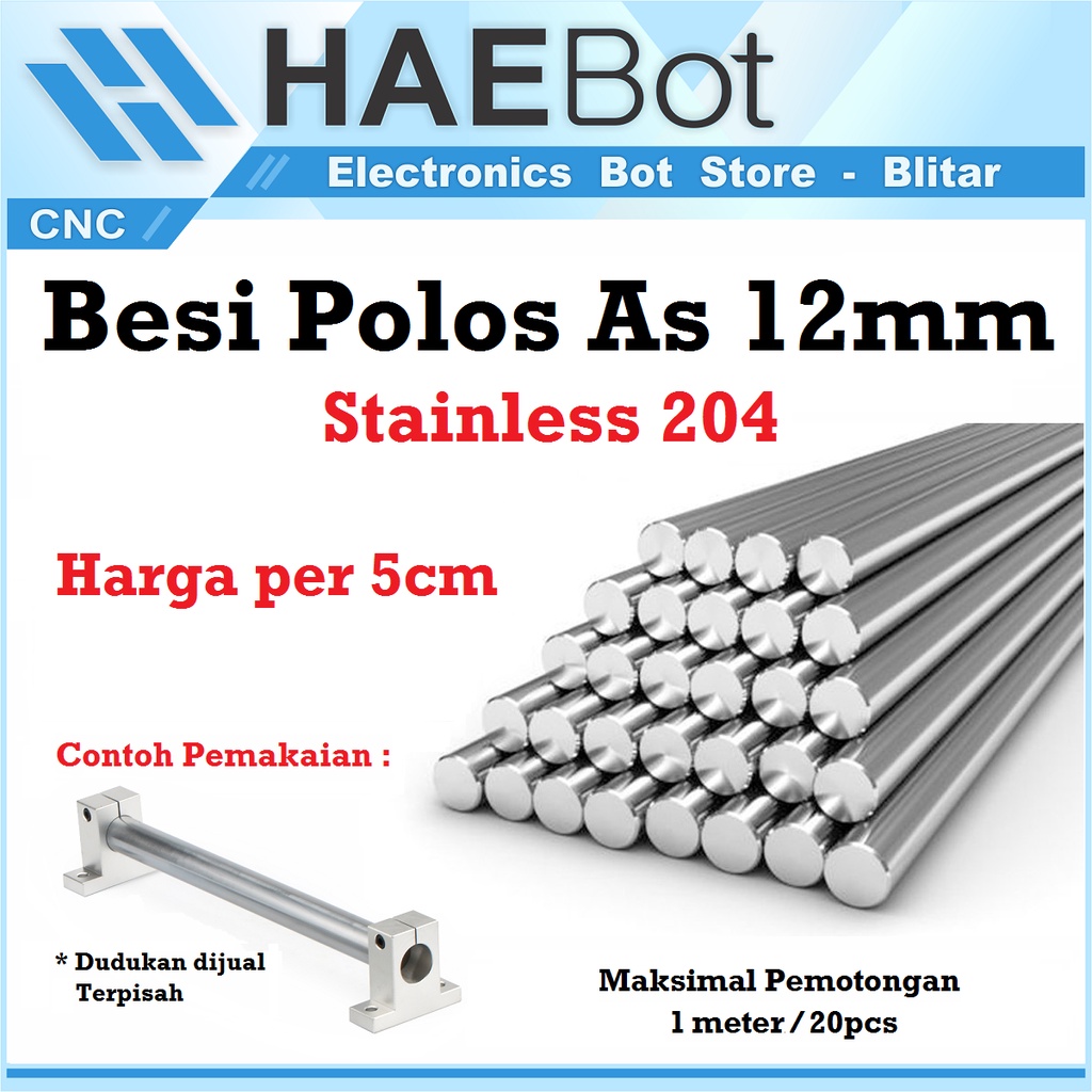 [HAEBOT] Besi Polos Linear Shaft As 12mm Stainless Steel CNC 3D Printer Smooth Rod Harga 5cm SS 204 Mekanik Part Slider Batang