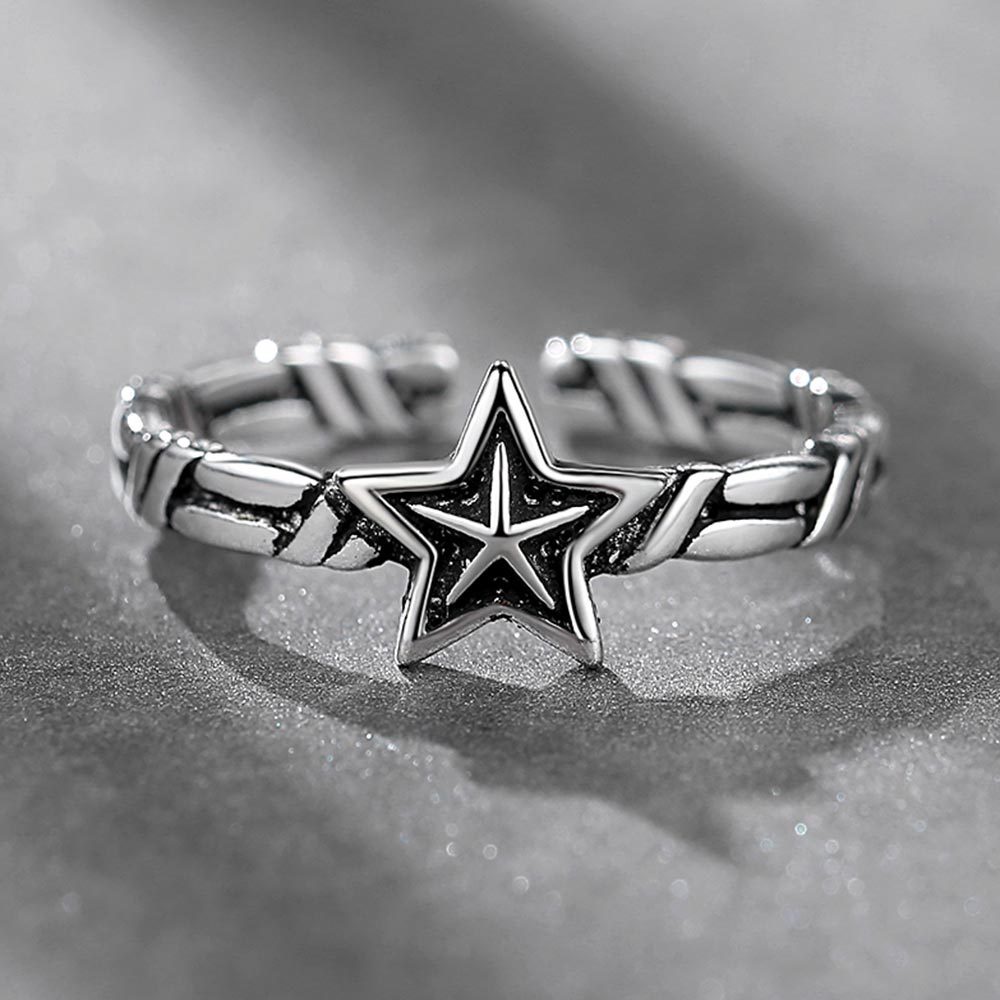 cincin perak 925 asli untuk wanita/Cincin yang Dapat Disesuaikan Pentagram Retro Jewellery JZ00061