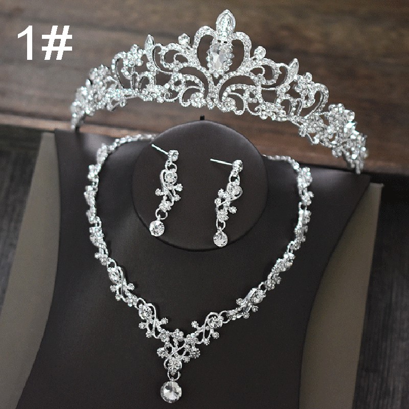 Set Perhiasan Pernikahan Tiara Mahkota Tiara + Kalung