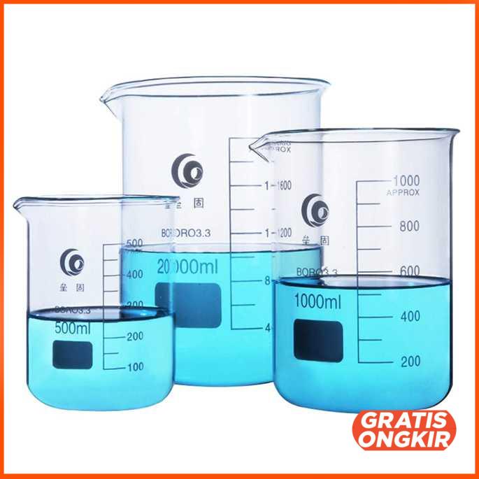 Cangkir Gelas Takar Ukur Lab Kimia Borosilicate Glass 250ml 1pcs