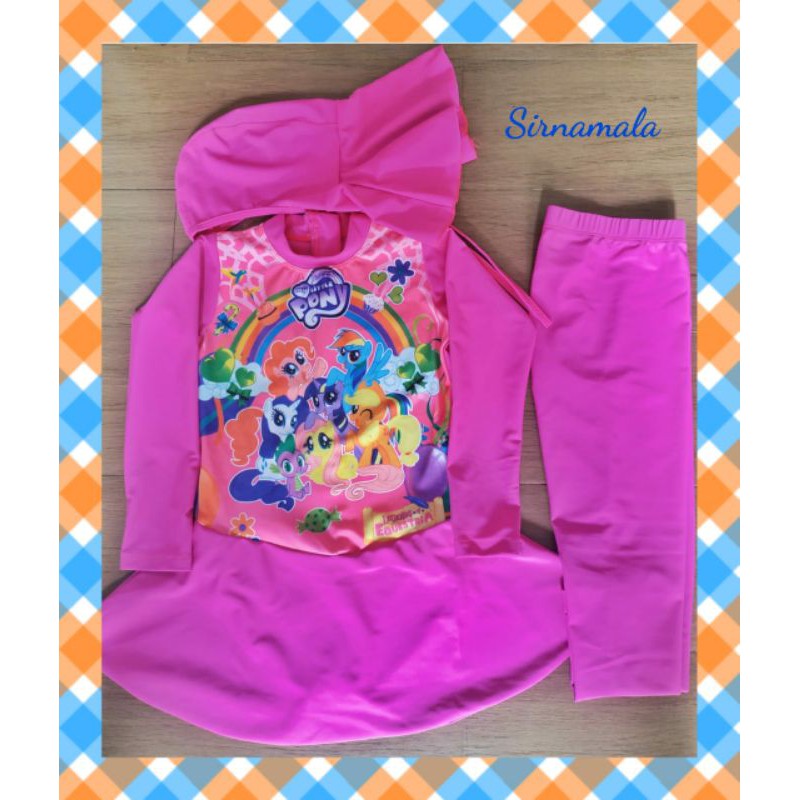 BAJU RENANG MUSLIMAH CORAK KUDA PONY / TSUM-TSUM / FROZEN