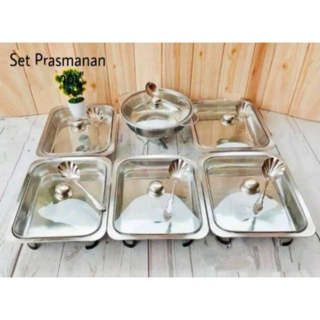 Prasmanan Set Full Kaca 5 Kotak 1 Bowl 6 Sendok Kerang Tanpa Sendok