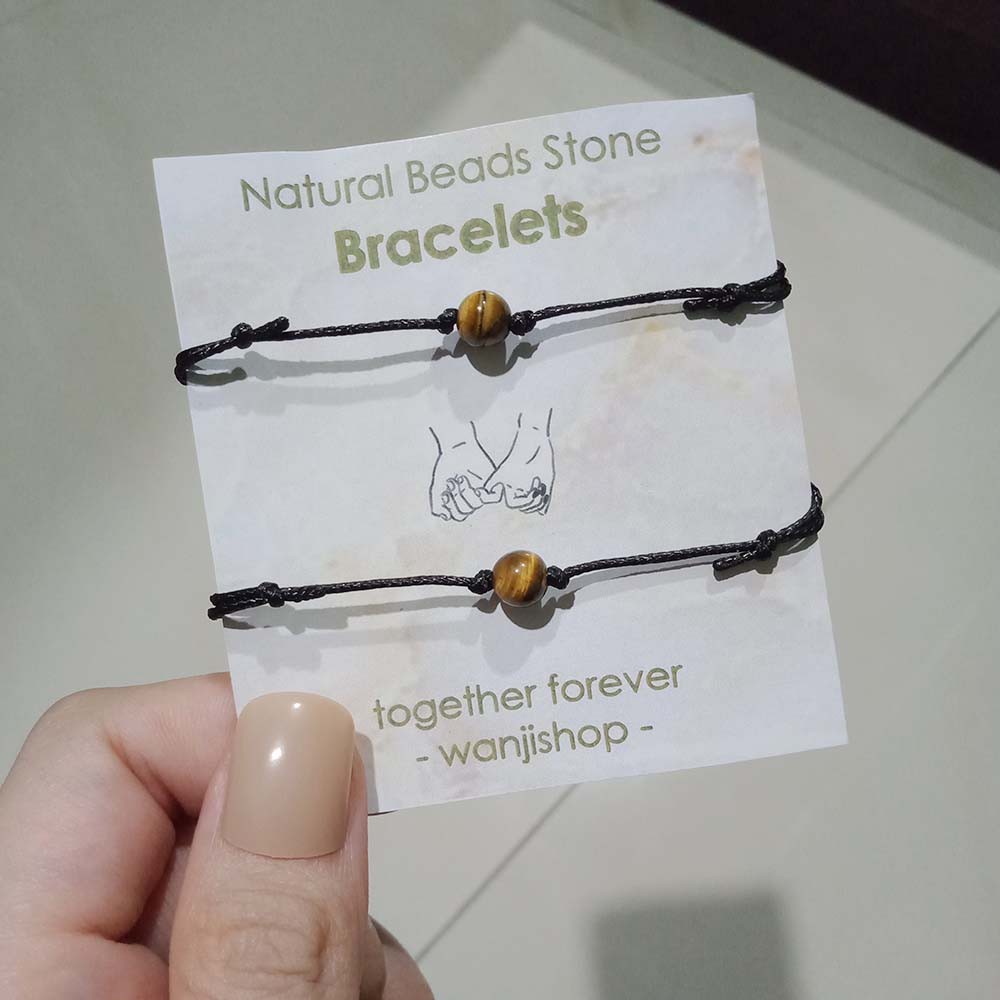 Gelang Batu Alam BROWN TIGER EYE TALI KOREA Simple Knot