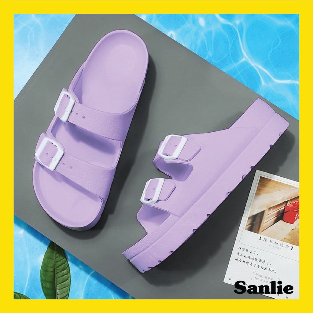 Sanlie Sandal Slide EVA Platform Baru untuk Wanita Ringan / Sandal Slide Sol Tebal Nyaman Wanita Gesper Ganda Lembut V-03