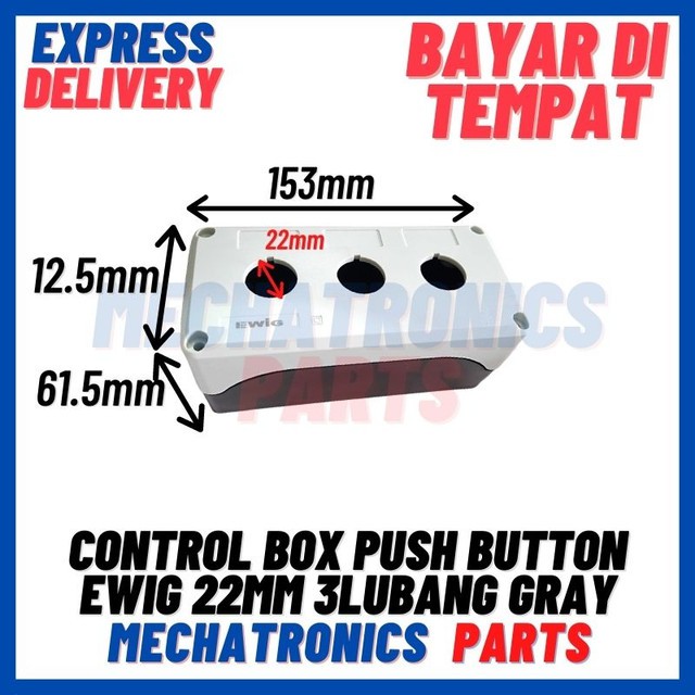 [BOX-9021] CONTROL BOX PUSH BUTTON EWIG 22MM 3LUBANG GRAY