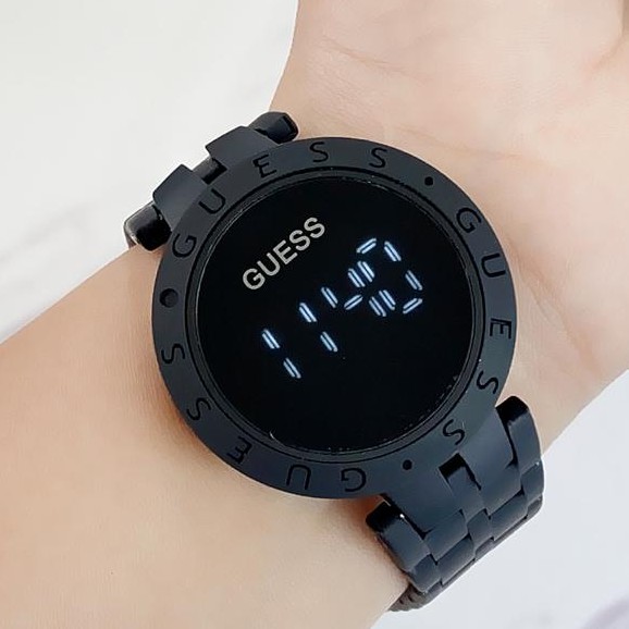 Terlaris  Jam Tangan Wanita/Pria Guess LED Digital 1905PK Tali Mika Gelap Nyala Free Box & Baterai