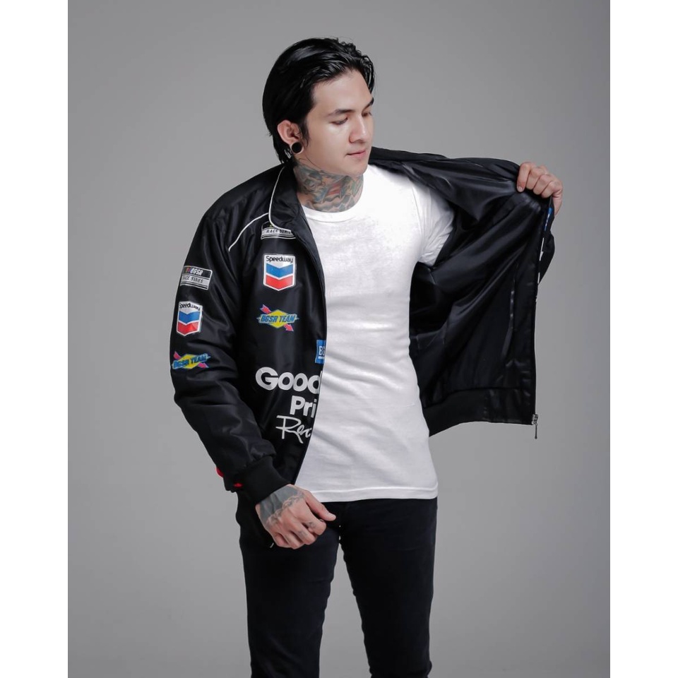 Varsity Jacket HITAM PEKAT Jaket Varsity Pria Premium HITAM full bordir Nascar Varsity Baseball Jacket Vintage Jaket varsiti Jaket varsity baseball