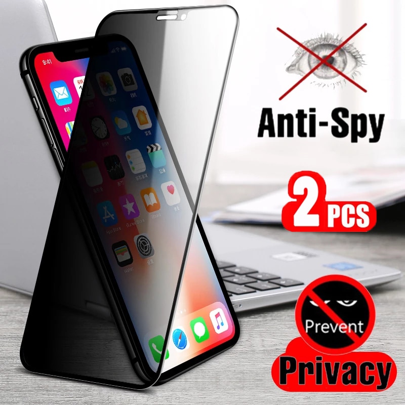 1-2pcs Pelindung Layar Tempered Glass Anti Spy Untuk Iphone 12 / 6s / 7 / 8 / X / Xs Max / Xr / 11 Pro