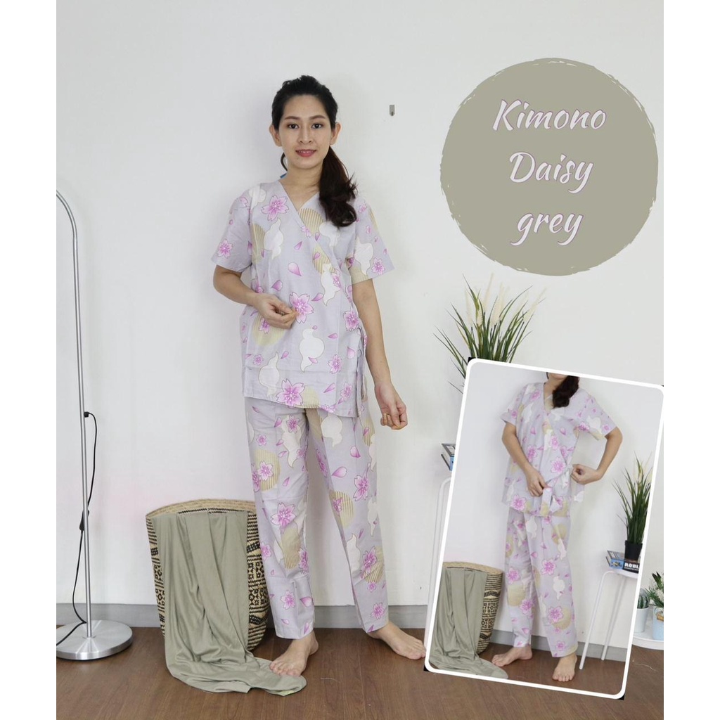 IZANY Piyama Kimono Katun Eropa Premium-DAISY GREY KP