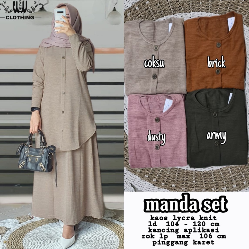 Elmecca Setelan Rok Jumbo Ld120 One Set Tunik Dan Rok Bahan Kaos Lycra Pinggang Karet Manda Set