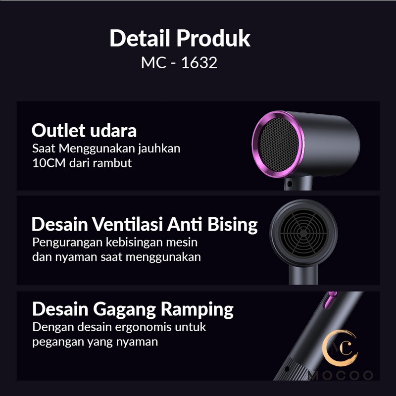 MOCOO Hair Dryer Ion Negatif Pengering rambut Kecepatan Tinggi 600W Household MC-1632