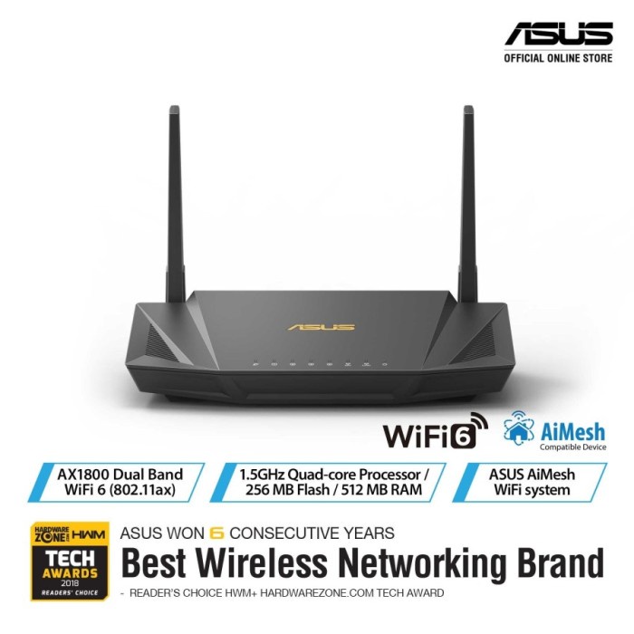 ASUS RT-AX56U AX1800 Dual Band WiFi 6 Wireless Router with AiMesh Ori