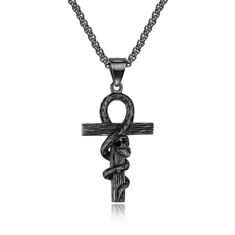 Titanium steel men's necklace fashion personality gothic exaggerated snake-wrapped cross pendant