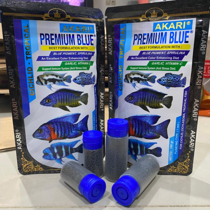 Pelet Akari Premium Blue Red Yellow Maxi 1mm 2mm Chichlid Repack