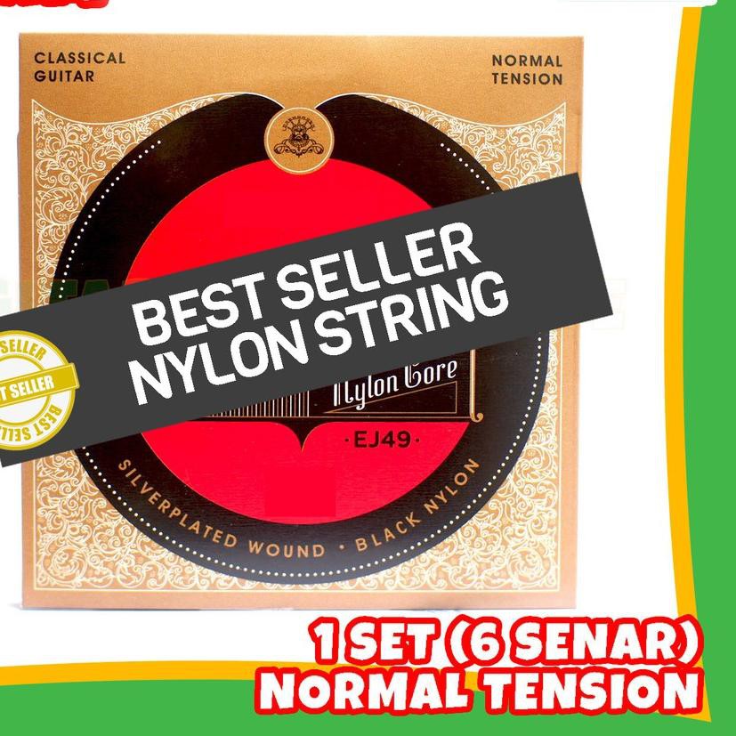 ➧ Senar Gitar Nylon Classic Nilon Hitam Klasik 1 Set EJ49 Normal Tension ➮