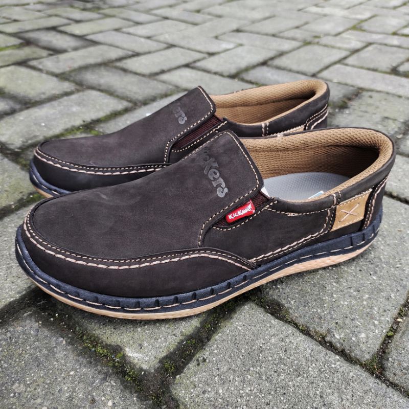 Kickers Sepatu Casual Kasual Pria Bahan Kulit Asli Full 100% Model Slip On Harga Murah Kode KC544